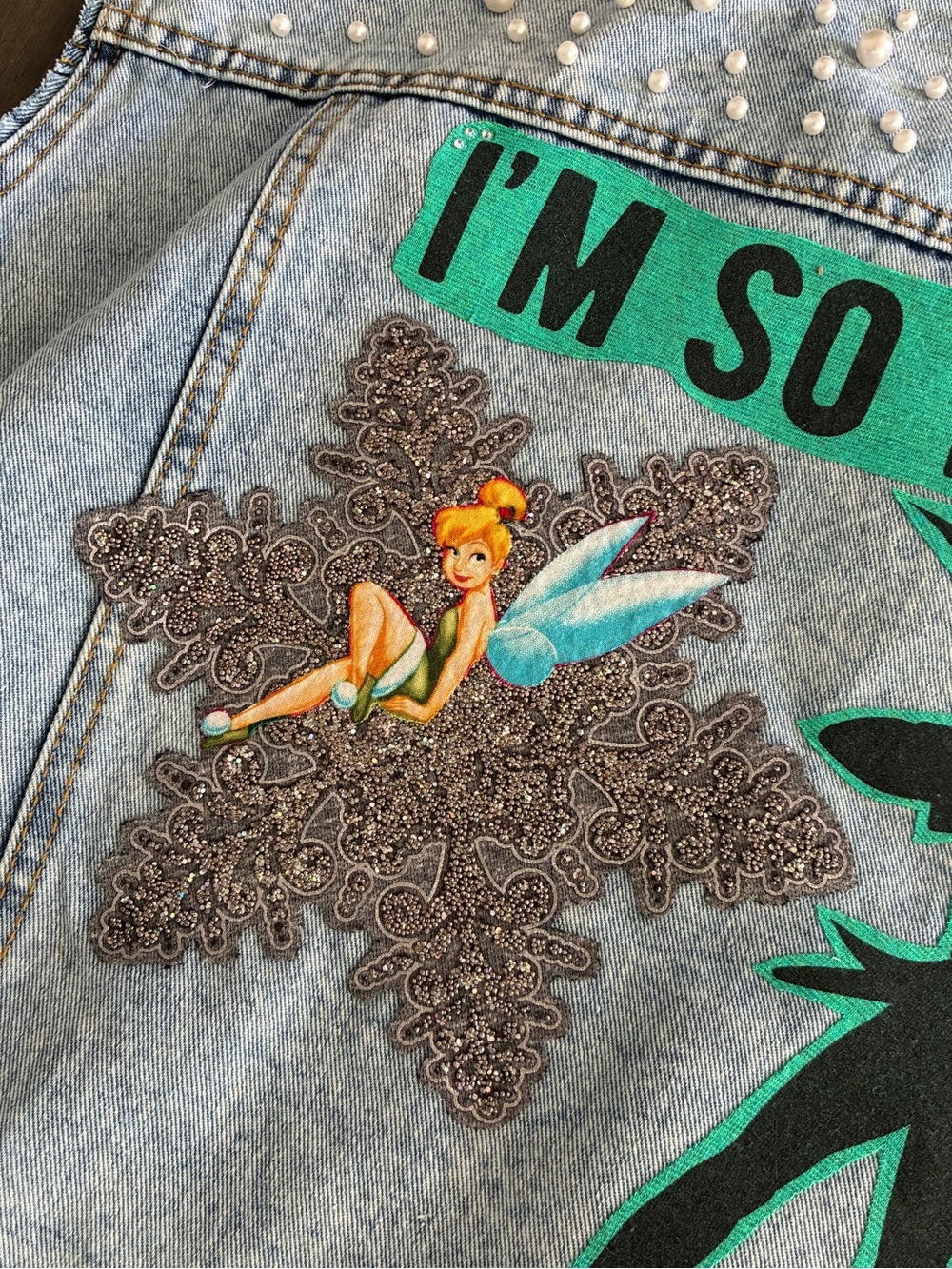 Disney Upcycled Peter Pan and Tinkerbell Neverland Denim Vest - Size XL - Picture 7 of 16